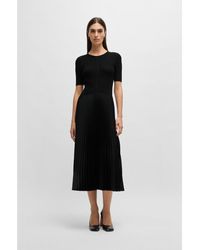 BOSS - Mixed-Material Dress With Plissé Skirt - Lyst