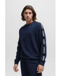 HUGO - Cotton-terry Sweatshirt With Logo Tape And Ribbed Cuffs - Lyst