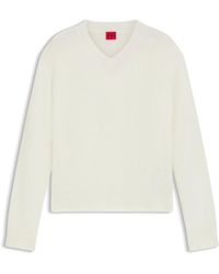 HUGO - Pullover Aus Woll-Mix Mit V-Ausschnitt Und Logo-Detail - Lyst