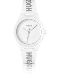 HUGO - Uhr mit Logo auf dem Silikonarmband und mattweißem Zifferblatt - Lyst