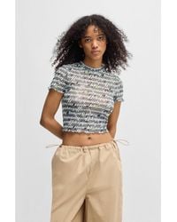 HUGO - Stretch-Mesh Top With Logo Print - Lyst