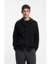 HUGO - Virgin-Wool-Blend Cardigan With Shirt Collar - Lyst