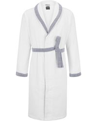 BOSS - White Cotton-velvet Dressing Gown With Embroidered Logo - Lyst