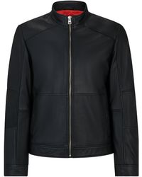 HUGO - Extra-slim-fit Leather Jacket With Red Lining - Lyst