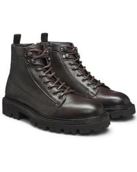 BOSS - Boots Aus Genarbtem Leder Mit Schnürsenkeln Im Wanderschuh-Stil - Lyst