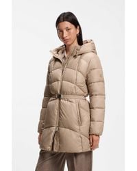 BOSS - Knee-Length Hooded Jacket With Removable Belt - Lyst