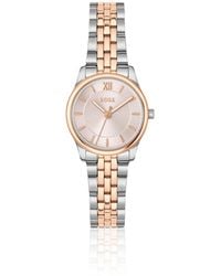 BOSS - Graceful Two-Tone Watch With Sunburst-Patterned Dial - Lyst