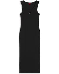 HUGO - Jersey Midi-Jurk Van Katoenmix Met Tweedelig Logo - Lyst