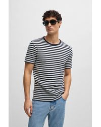 BOSS - Horizontal-stripe T-shirt In Cotton And Linen - Lyst
