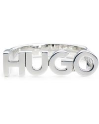 HUGO - Bague en acier inoxydable poli avec lettres logo - Lyst