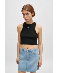 HUGO - Stretch-cotton Cropped Tank Top With Blue Logo Label - Lyst