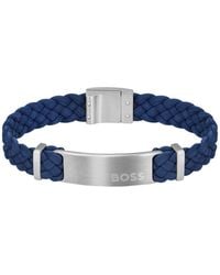 BOSS - Suede Braided Cuff With Logo Plate - Lyst