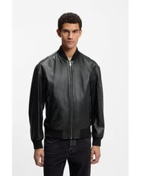 BOSS - Leather Bomber Jacket With Sleeve Pocket - Lyst