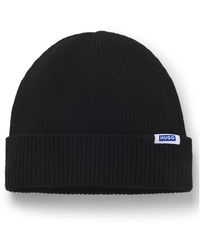 HUGO - Rib-Knit Beanie Hat With Logo Label - Lyst