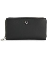 HUGO - Faux-Leather Ziparound Wallet With Stacked Logo - Lyst