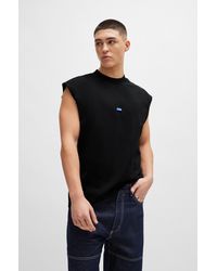 HUGO - Sleeveless Cotton-jersey T-shirt With Blue Logo Label - Lyst