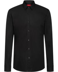 HUGO Extra Slim-fit Overhemd Van Gemakkelijk Te Strijken Katoenen Canvas Met Stretch - Zwart