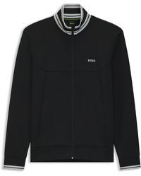 BOSS - Sweatshirt Van Een Katoenmix Met Ritssluiting En Gestreepte Details - Lyst