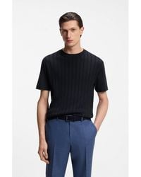 BOSS - Cotton-Silk T-Shirt With Cable-Knit Front Panel - Lyst