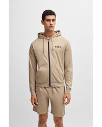 BOSS - Cotton-Terry Zip-Up Hoodie With Logo Print - Lyst