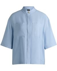 BOSS - Relaxed-Fit Bluse Aus Softem Twill Mit Stehkragen - Lyst