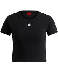 HUGO - T-shirt court Slim Fit en coton mélangé à logo revisité - Lyst