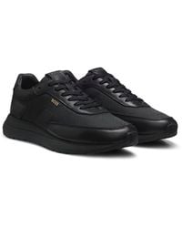 BOSS - Monogram Trainers With Leather Trims And Eva-Rubber Sole - Lyst