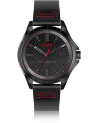 HUGO - Black-dial Watch With Leather Strap And Logo Details - Lyst