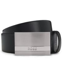 BOSS - Italian-Made Leather Belt With Engraved Plaque Buckle - Lyst