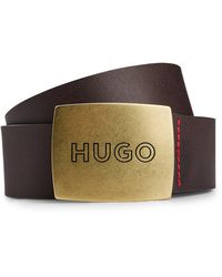 BOSS by HUGO Schwarz BOSS | HB-Logo – Ledergürtel in Lyst Strukturierter DE für mit Herren
