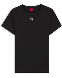 HUGO - T-shirt en coton mélangé à logo revisité brodé - Lyst