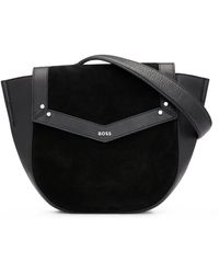 BOSS - Saddle Bag In Grained Leather And Suede - Lyst