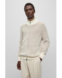 BOSS - Zip-up Cardigan In Cotton And Virgin Wool - Lyst