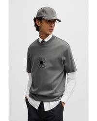 HUGO - Interlock-Cotton T-Shirt With Stacked Logos - Lyst