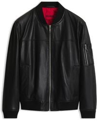 HUGO - Nappa-Leather Bomber Jacket With Stacked-Logo Rivet - Lyst