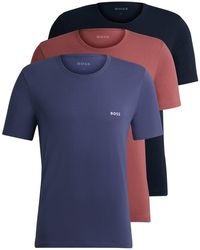 BOSS - Three-pack Of Cotton Underwear T-shirts With Logos - Lyst