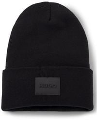 HUGO - Cotton Beanie Hat With Logo Label - Lyst