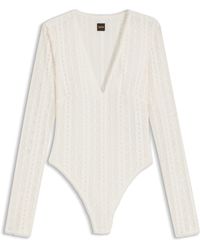 BOSS - Bodysuit Met V-Hals En Geborduurde Structuur - Lyst