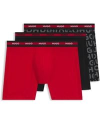 HUGO - Three-Pack Of Stretch-Cotton Boxer Briefs With Logo Waistbands - Lyst