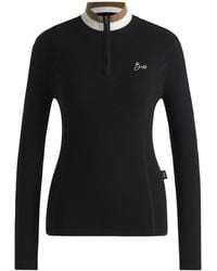 BOSS - Equestrian Zip-Neck Sweater With Ribbed Structure - Lyst