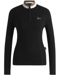 BOSS - Equestrian Zip-Neck Sweater With Ribbed Structure - Lyst