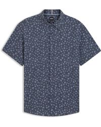 BOSS - Slim-Fit Hemd Aus Elastischem Leinen-Mix Mit Blumen-Print - Lyst