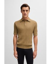 BOSS - Equestrian Knit Polo With Cable Structure - Lyst