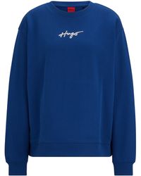 HUGO - Relaxed-fit Sweatshirt With Metallic-effect Handwritten Logo - Lyst