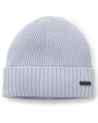 BOSS - Rib-Knit Virgin-Wool Beanie With Logo Plaque - Lyst