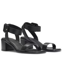 BOSS - Leather Sandals With Block Heel - Lyst