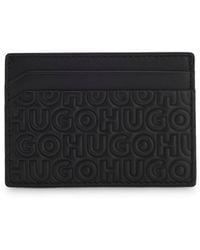 HUGO - Leather Card Holder With Stacked And Geometric Logo Embossing - Lyst