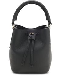 BOSS - Leather Bucket Bag With Logo Lettering - Lyst