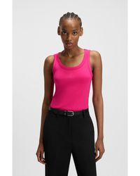 HUGO - Ribbed Cotton-Blend Tank Top With Embroidered Stacked Logo - Lyst