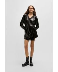 BOSS - Sequinned Jumpsuit With Wrap Front - Lyst